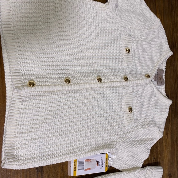 French Connection Knit Two-Piece Skirt Set Short Sleeve Cardigan Size M Cream - Picture 2 of 9